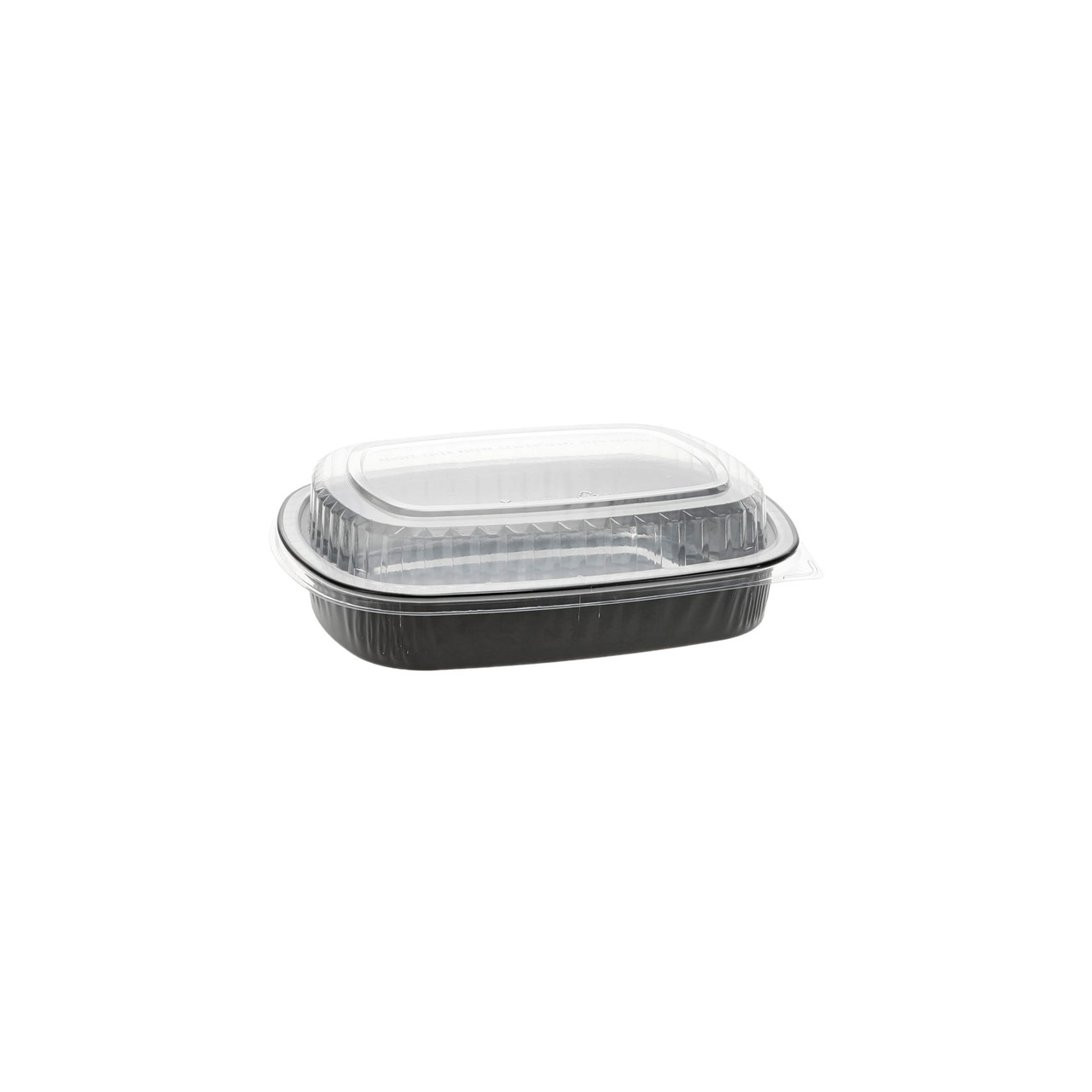 Take-Out Container Base & Lid Combo With Dome Lid Small (SM) 46 OZ Aluminum OPS Black Silver Clear Oblong 50/Case