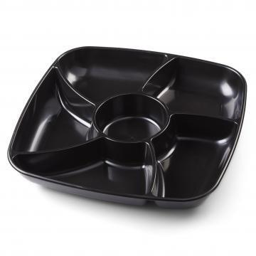 Take-Out Container Base 12X12 IN 6 Compartment PS PET Black Square 25/Case