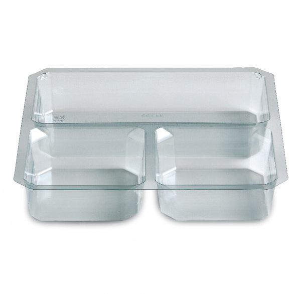 Fresh 'n Clear® GoCube® Take-Out Container Insert Tray 7.13X7.13X1.23 IN 3 Compartment PET Clear Square 400/Case