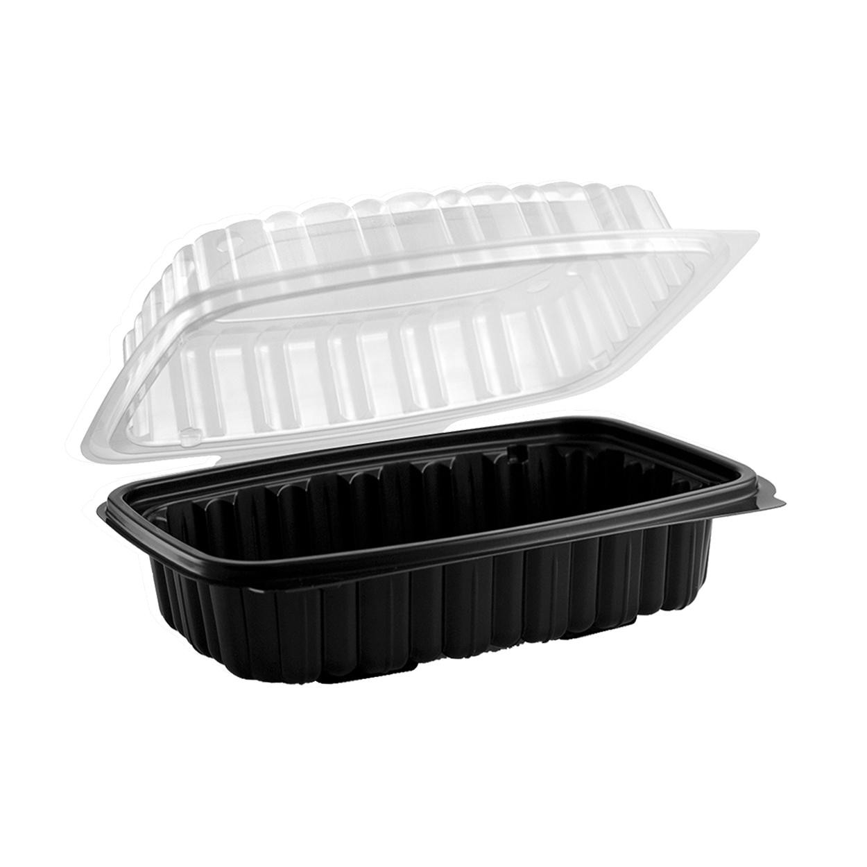 Culinary Classics® Take-Out Container Hinged 9.55X6.49X3.21 IN PP Black Clear Microwave Safe Anti-Fog 120/Case