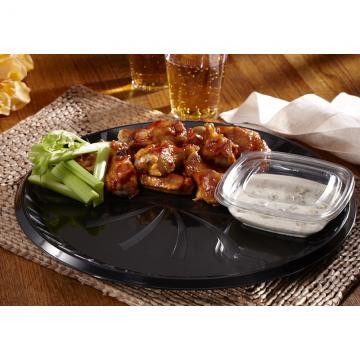 SturdiWare® Serving Tray Base & Lid Combo With Dome Lid 12X3.31 IN PS PET Clear Black Round 25/Case