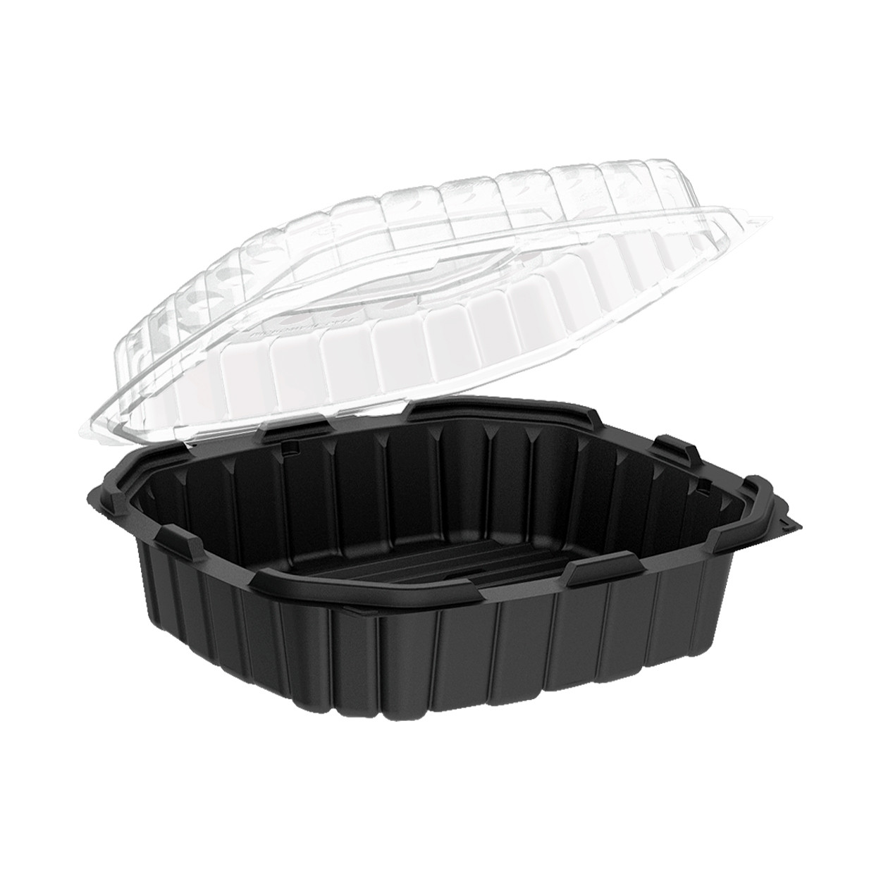 Take-Out Container Hinged With Dome Lid 10.5X9.5 IN PP Black Clear Square Anti-Fog 120/Case