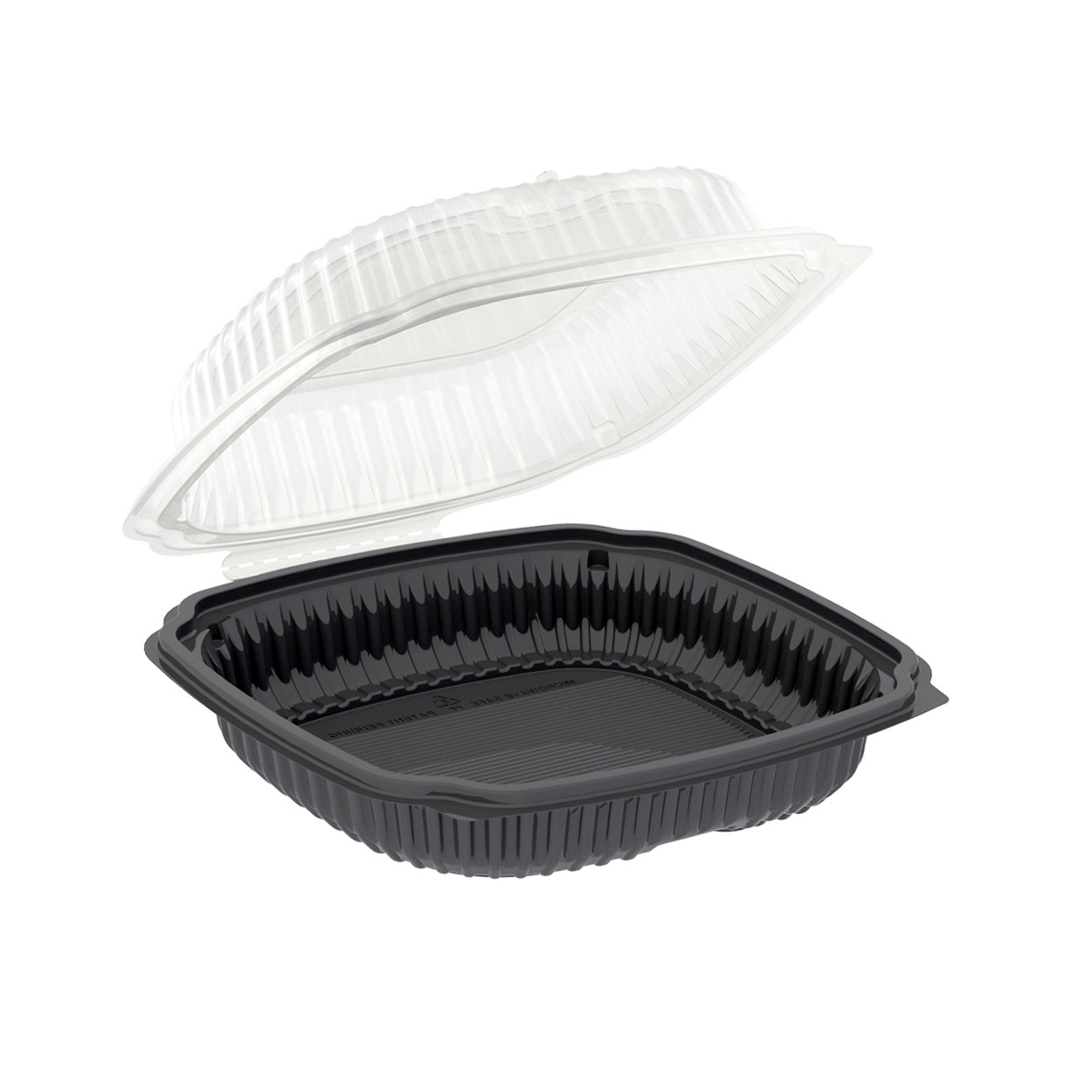 Take-Out Container Hinged With Dome Lid 9X9 IN PP Black Clear Square Convertible Anti-Fog 100/Case