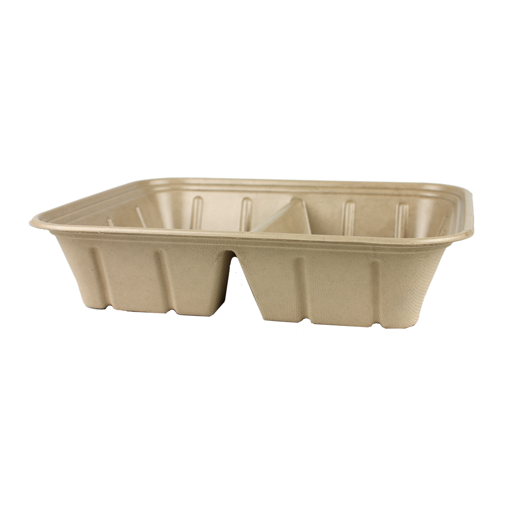 Serving Tray 12.8X10.4X2.8 IN 2 Compartment PLA Pulp Fiber Kraft Rectangle 200/Case