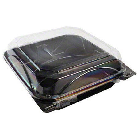 Take-Out Container Hinged 8X8 IN 3 Compartment Black 200/Case