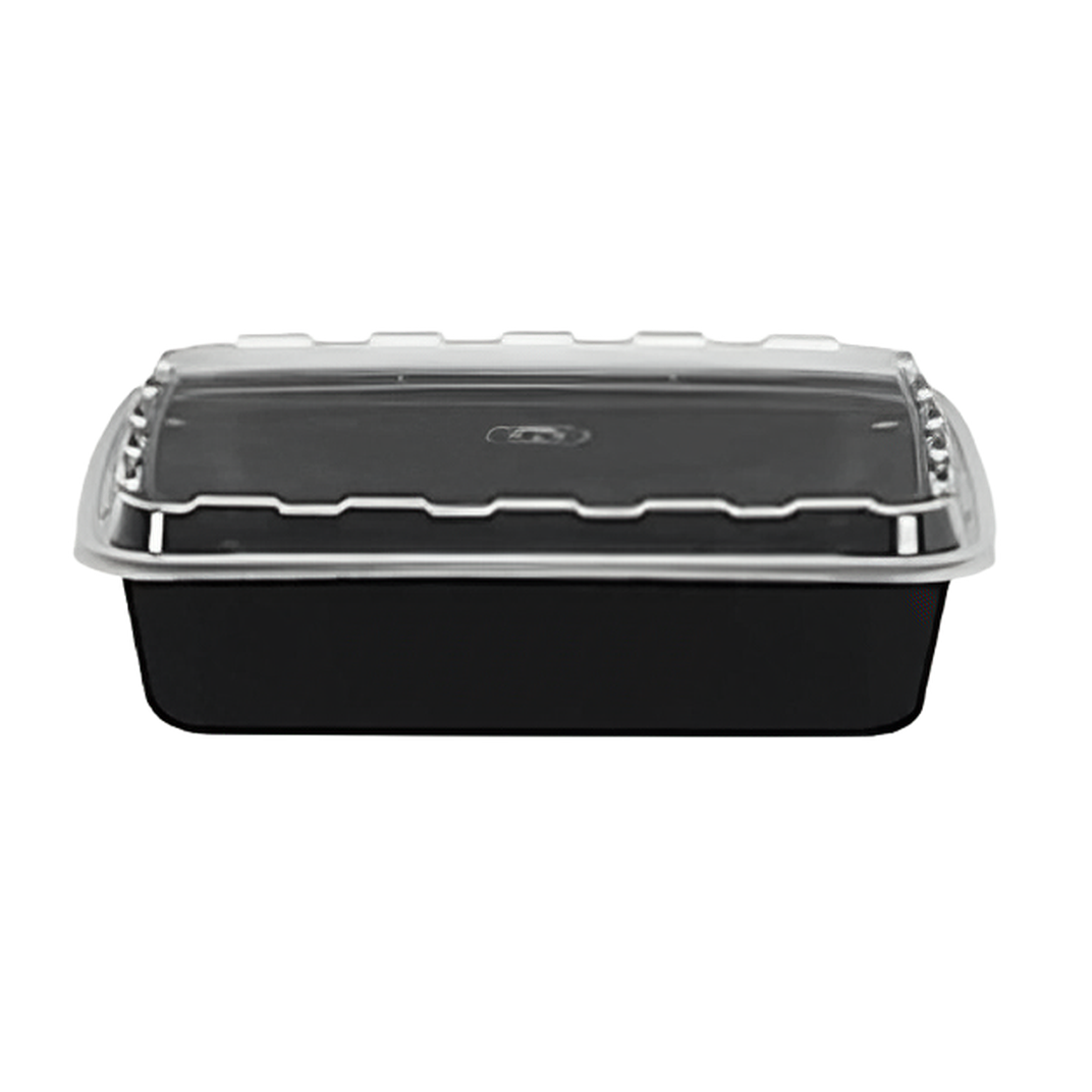 Take-Out Container Base & Lid Combo With Dome Lid 48 OZ Plastic Black Clear Square 100/Case