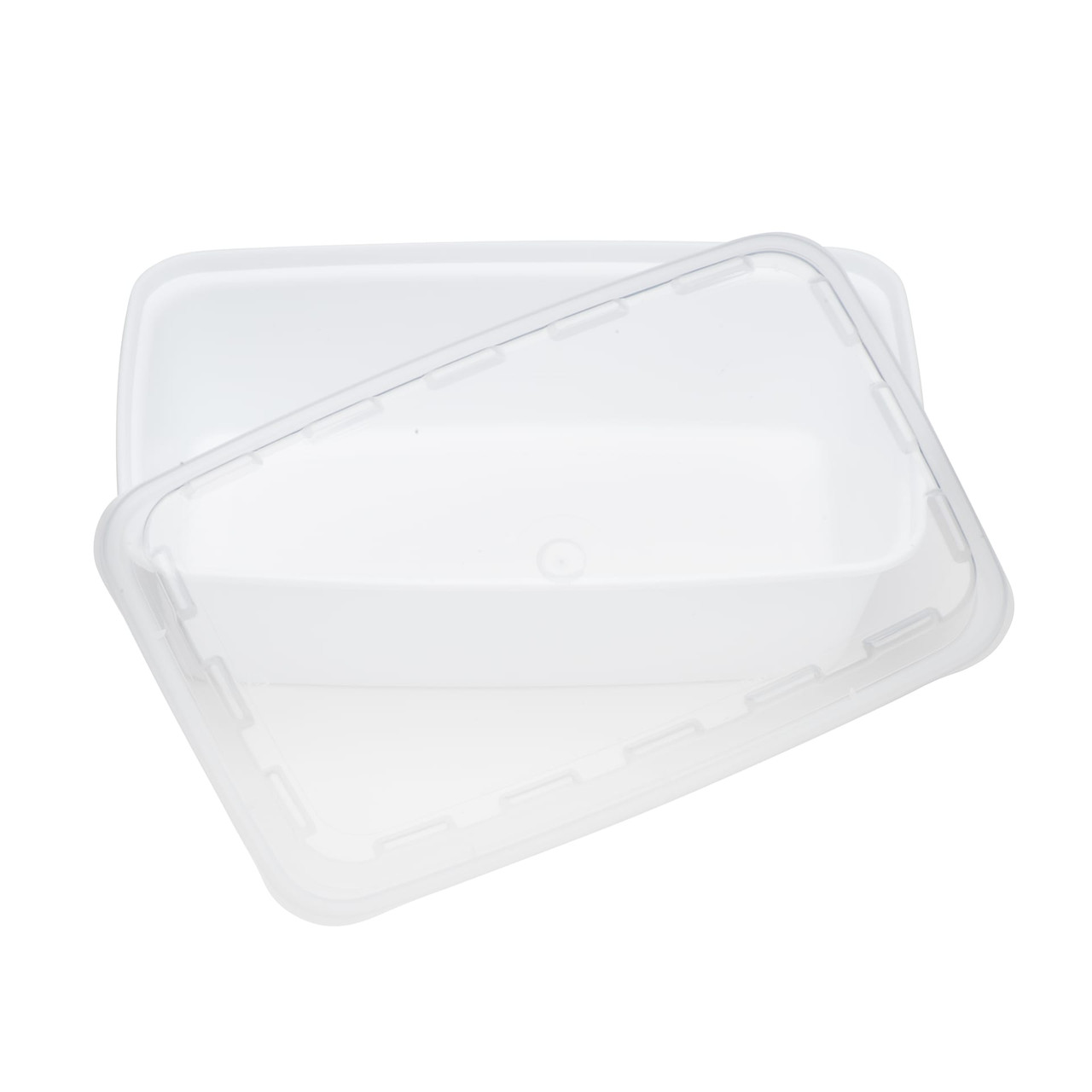 Take-Out Container Base & Lid Combo With Dome Lid 38 OZ Plastic White Clear Rectangle 150/Case