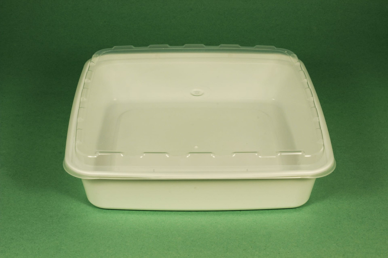 Food Container Base 48 OZ Plastic White Rectangle 100/Case