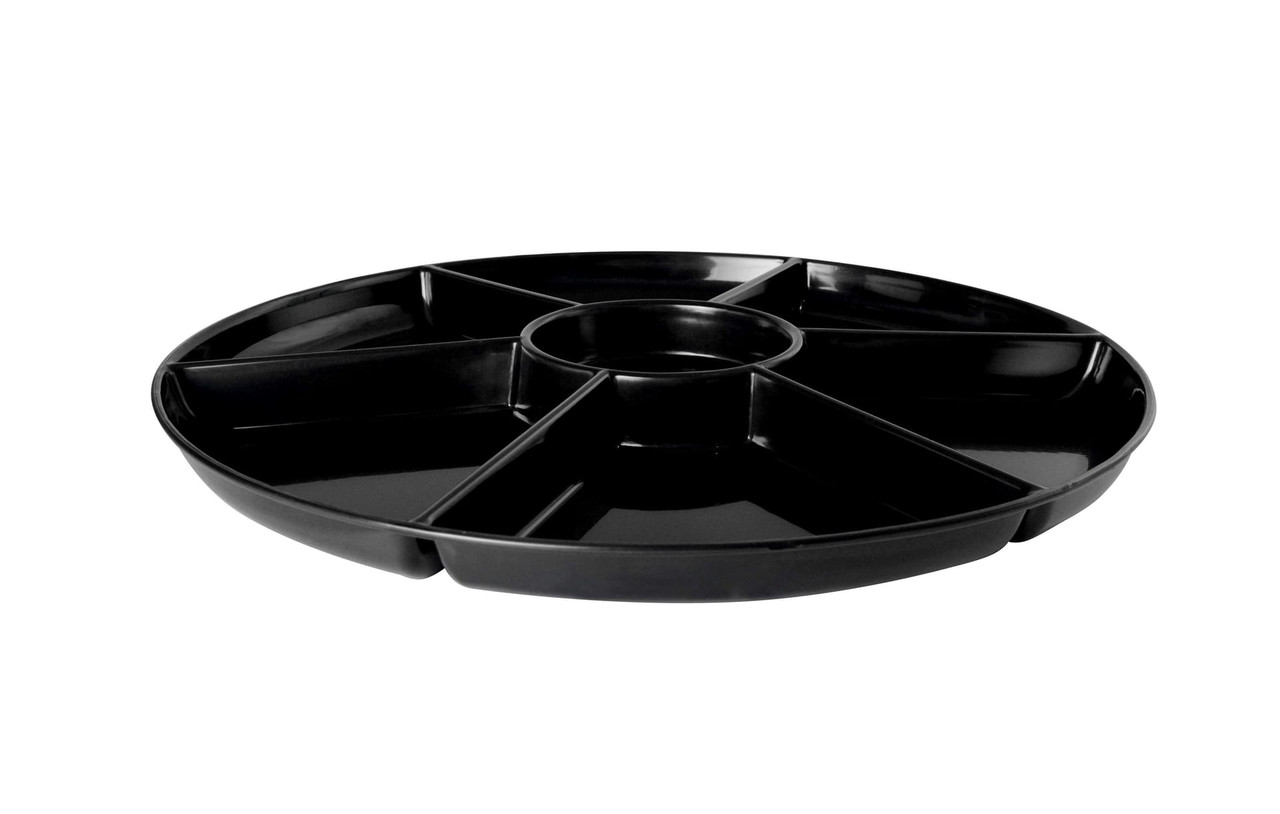 Platter Pleasers Serving Tray Base 16 IN 7 Compartment Plastic Black Round 12/Case
