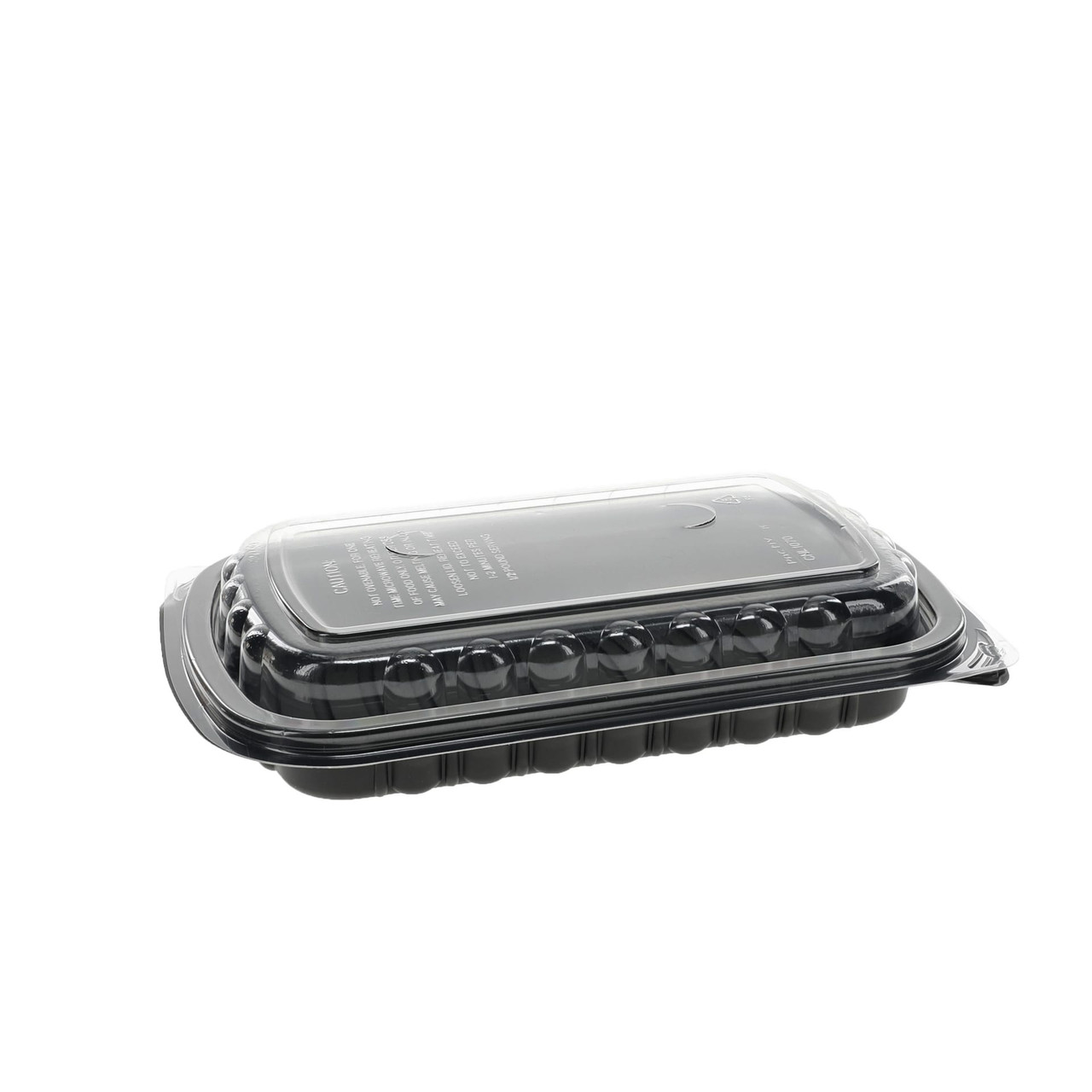 Half Rib Take-Out Container Base & Lid Combo With Dome Lid 34.3 OZ MFPP OPS Black Clear Rectangle Anti-Fog 90/Case