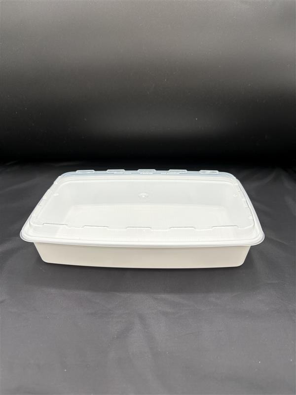 CuBEware Take-Out Container Base & Lid Combo 48 OZ Plastic White Rectangle 100/Case