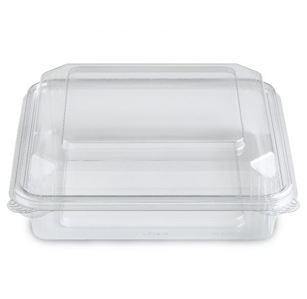 Crystal Seal® Dimensions® Deli Container Hinged With Dome Lid 38 OZ PET Clear Square 200/Case