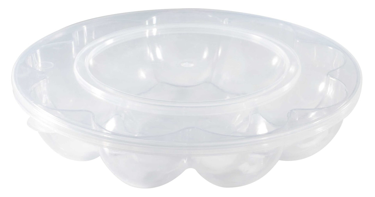 Platter Pleasers Deviled Egg Serving Tray Base & Lid Combo With Flat Lid 12 Compartment Plastic Clear Round 25/Case