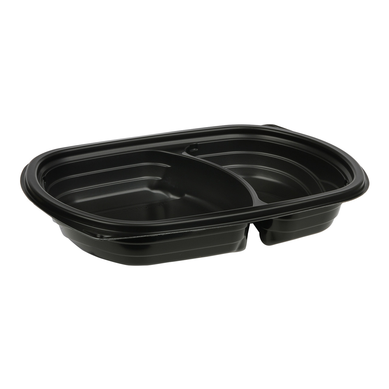 MicroRaves® Take-Out Tray 8.79X6.35X1.56 IN 2 Compartment PP Black Rectangle Microwave Safe 252/Case