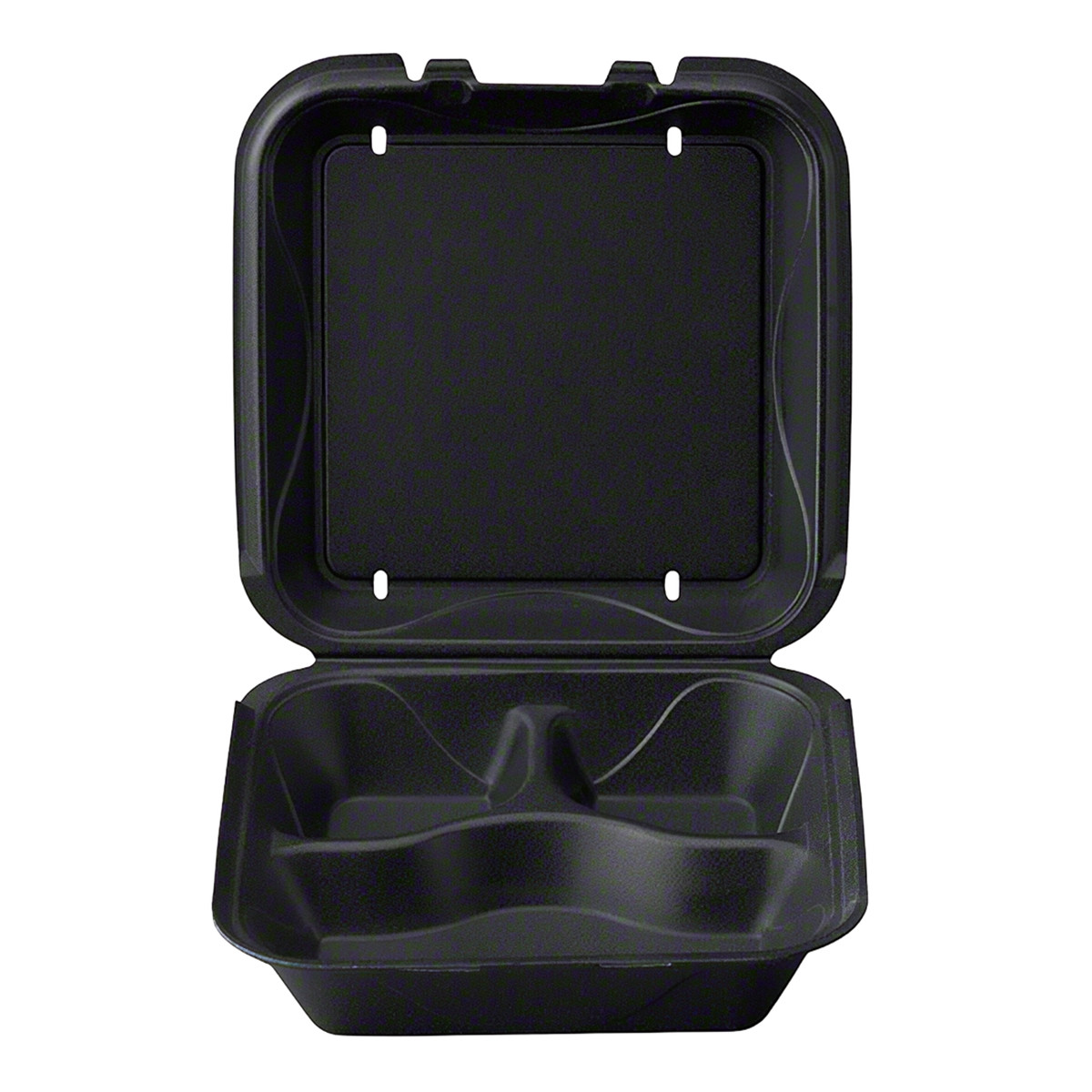 Take-Out Container Hinged With Dome Lid 9.18X9.18X3 IN 3 Compartment Polystyrene Foam Black Square 200/Case