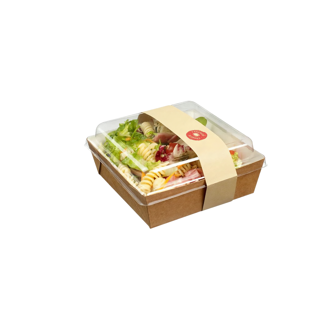 Salad Take-Out Container Base & Lid Combo 30.3 OZ Paper Kraft Clear 250/Case