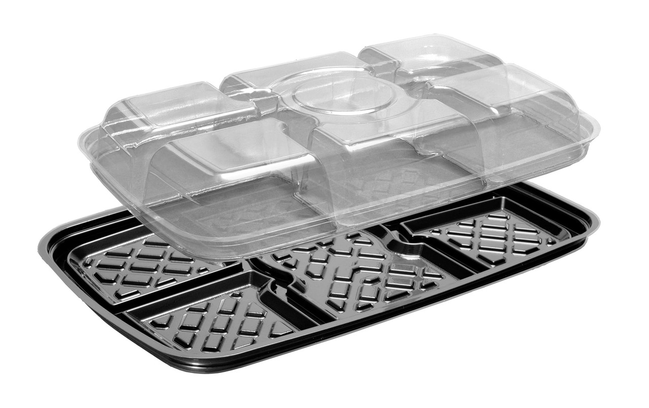 Serving Tray Base & Lid Combo 6 Compartment With Dip Cup 100/Case