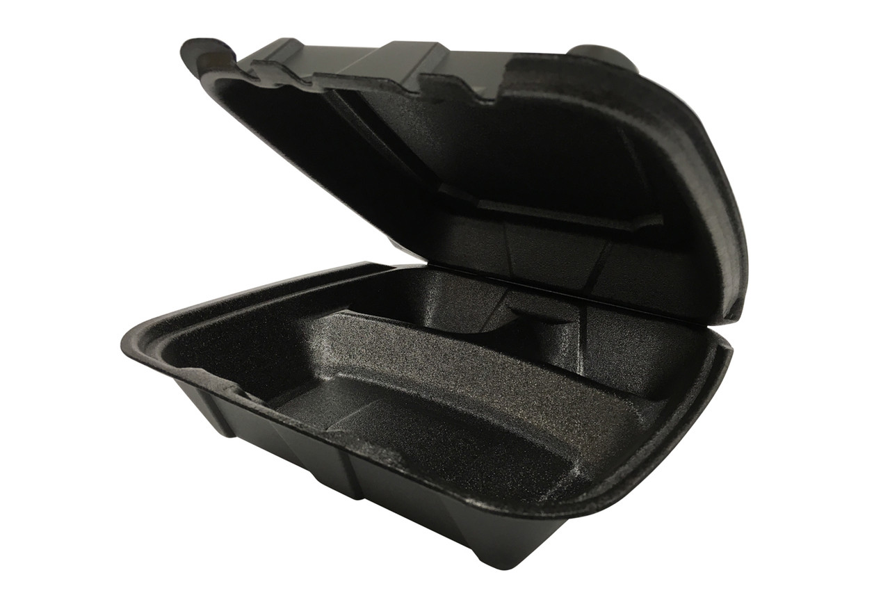 Regal Take-Out Container Hinged 9.5X9.25X3.75 IN 3 Compartment Polystyrene Foam Black Vented Grease Resistant 200/Case