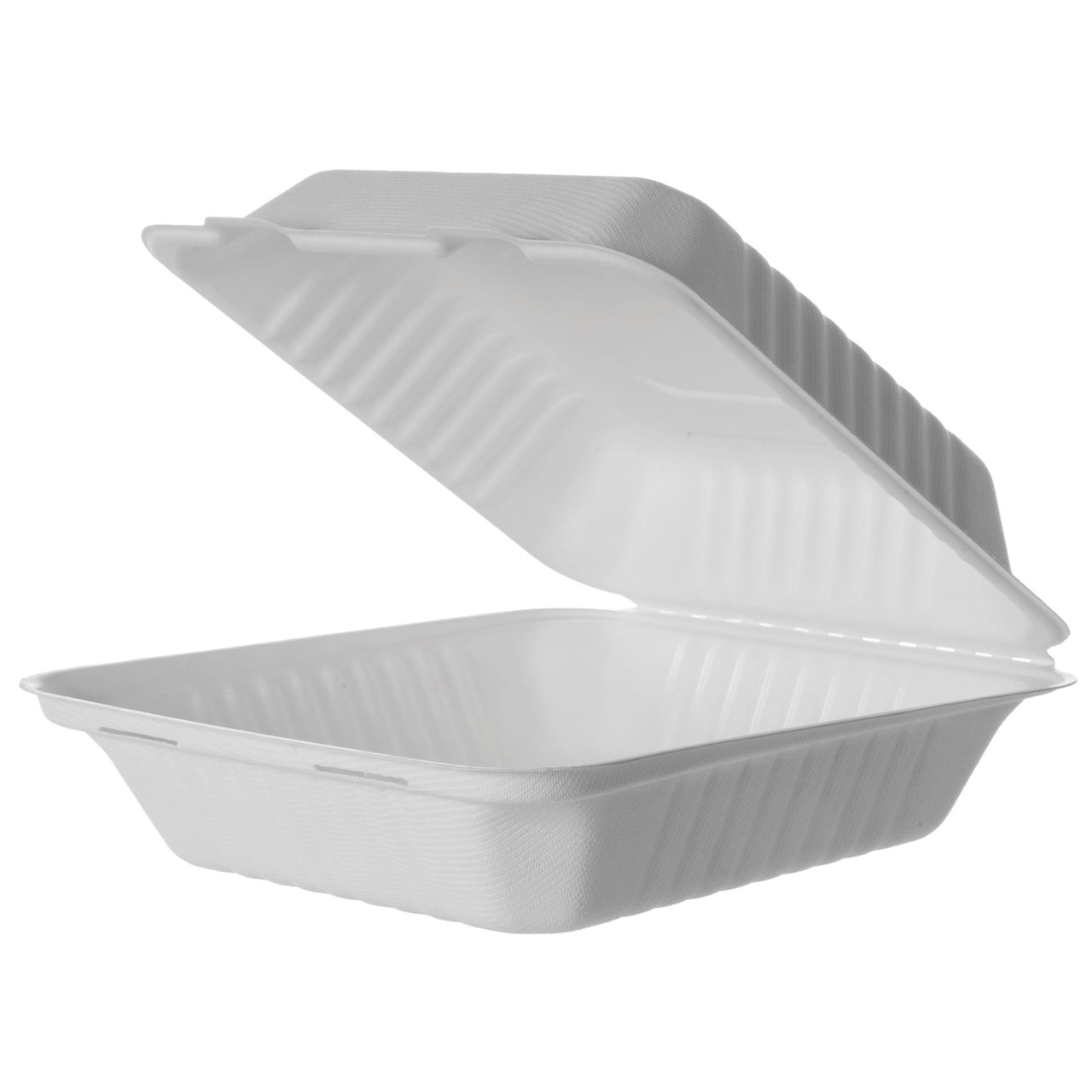 Take-Out Container Hinged 8X8X3 IN Pulp Fiber White Square 200/Case