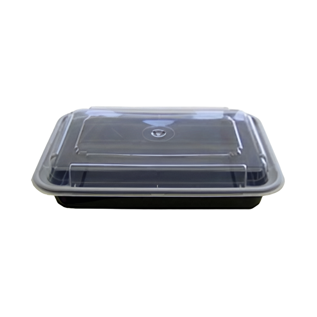 Thermosource Tooling Take-Out Container Base & Lid Combo 24 OZ PP PET Black Clear Rectangle 200/Case