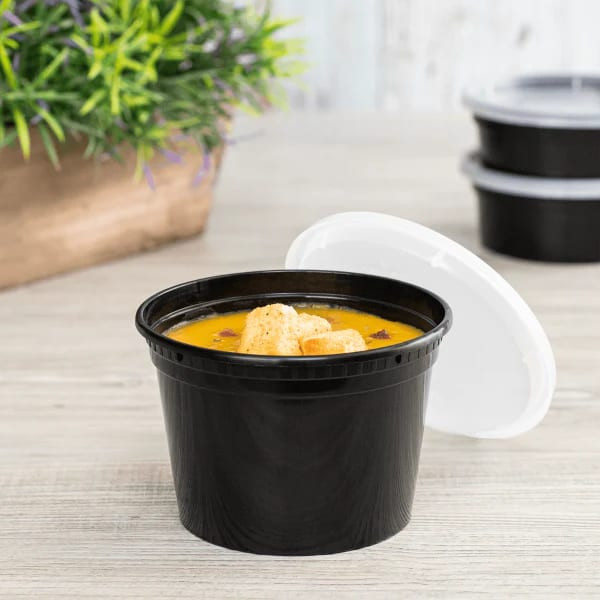 Karat® Deli Container Base & Lid Combo 16 OZ PP Black Injection Molded 240/Case