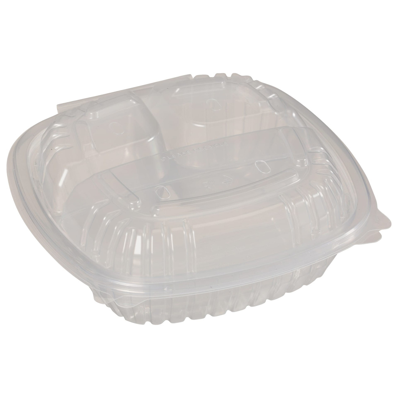 Take-Out Container Hinged 8X8 IN 3 Compartment Clear Square 180/Case