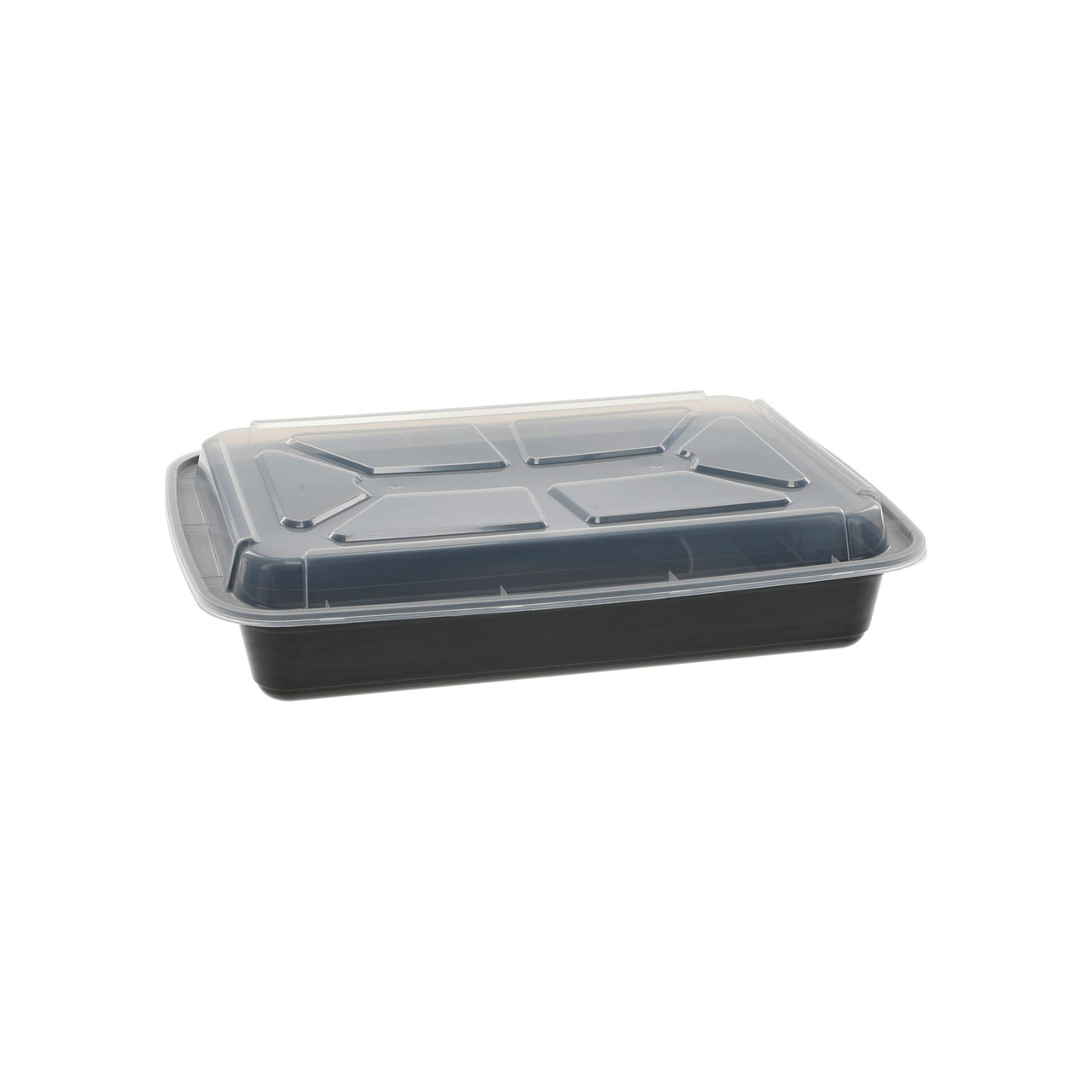 Take-Out Container Base & Lid Combo With Dome Lid 58 OZ PP Black Clear Oblong 150/Case