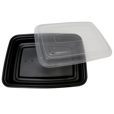 Take-Out Container Base & Lid Combo 58 OZ Black Clear Rectangle 100/Case