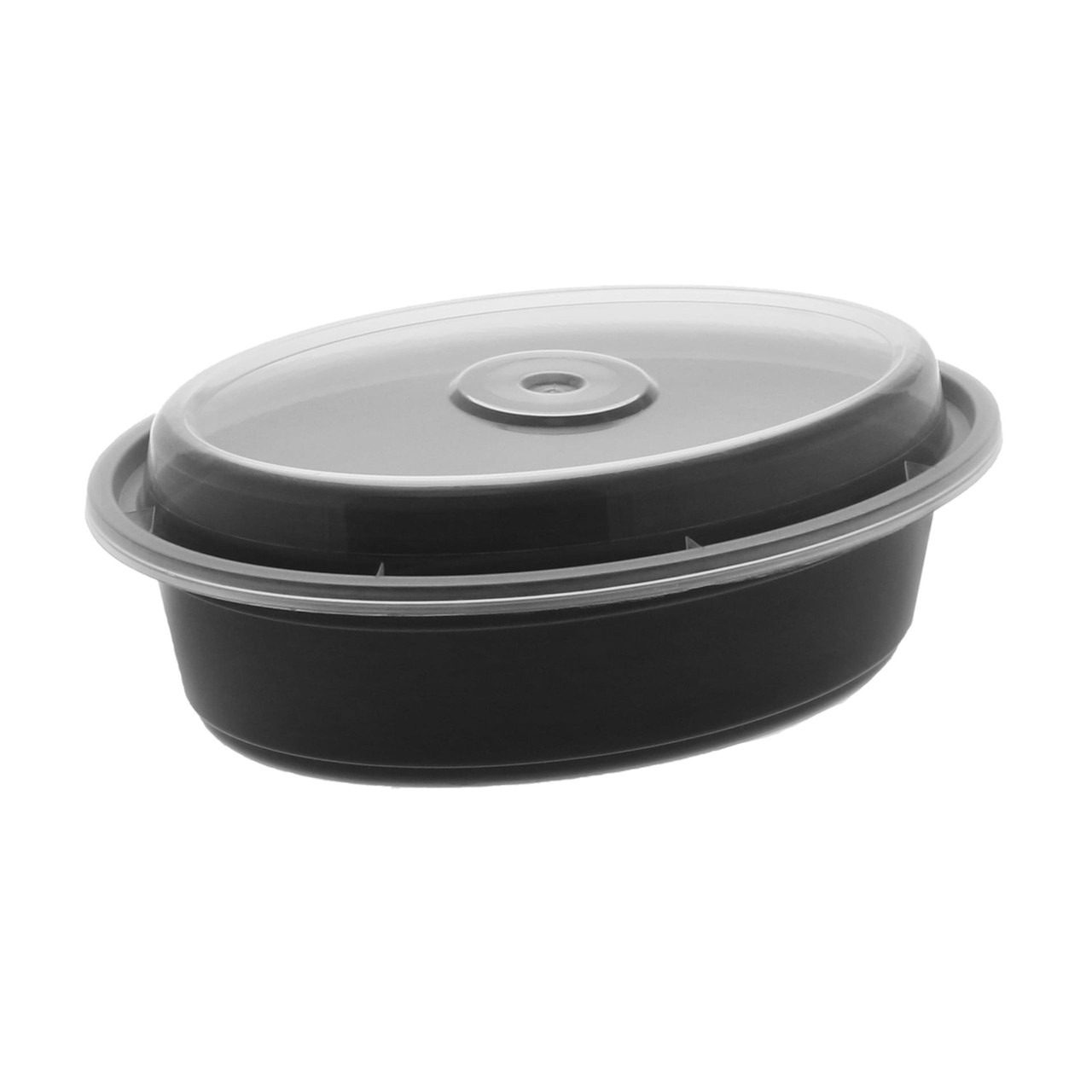 Take-Out Container Base & Lid Combo With Dome Lid 16 OZ PP Black Clear Oval 150/Case
