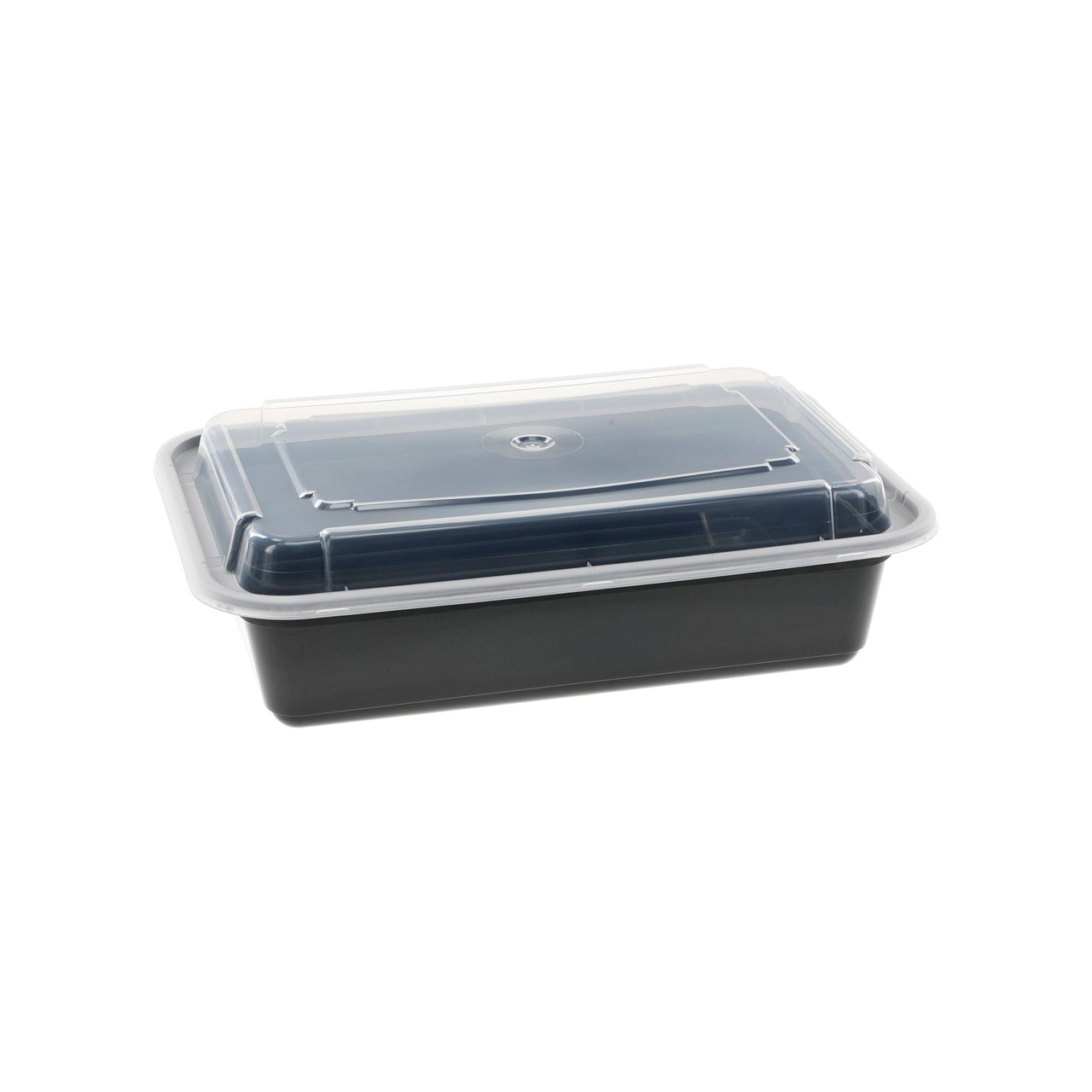 Take-Out Container Base & Lid Combo With Dome Lid 38 OZ PP Black Clear Rectangle 150/Case