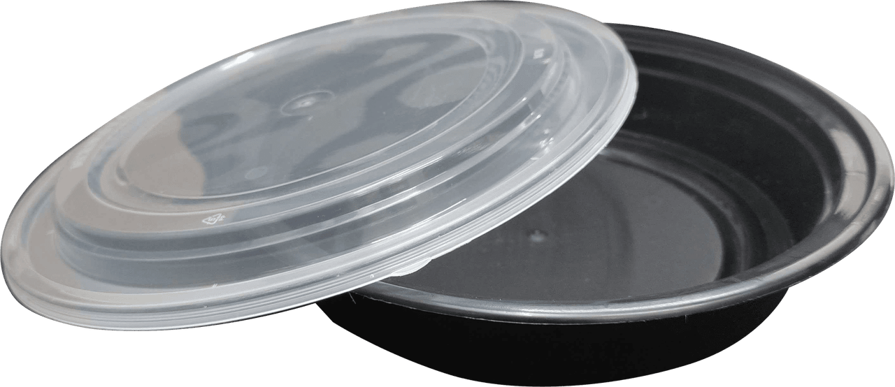 Take-Out Container Base 48 OZ Plastic Black Round Microwave Safe 150/Case