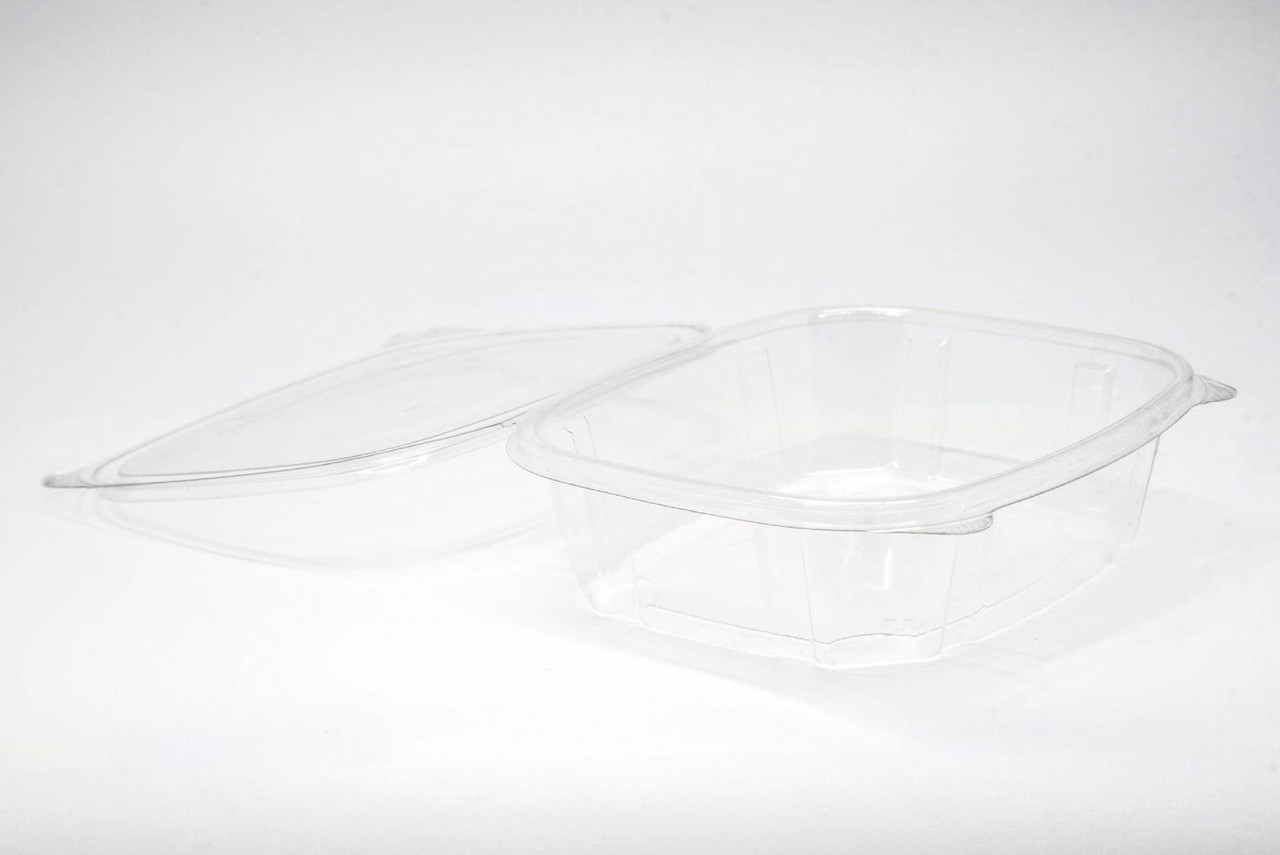 Deli Container Hinged With Flat Lid 24 OZ RPET Clear 100 Count/Pack 2 Packs/Case 200 Count/Case