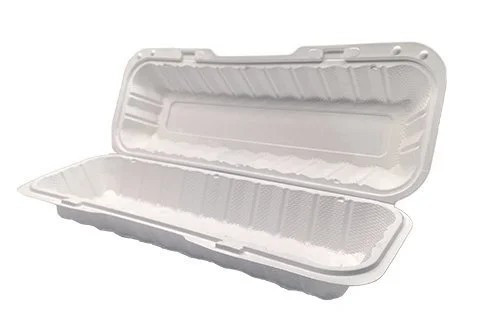 Pebble Box Take-Out Container Hinged 13.23X4.72X3.31 IN PP White Microwave Safe Grease Resistant 150/Case