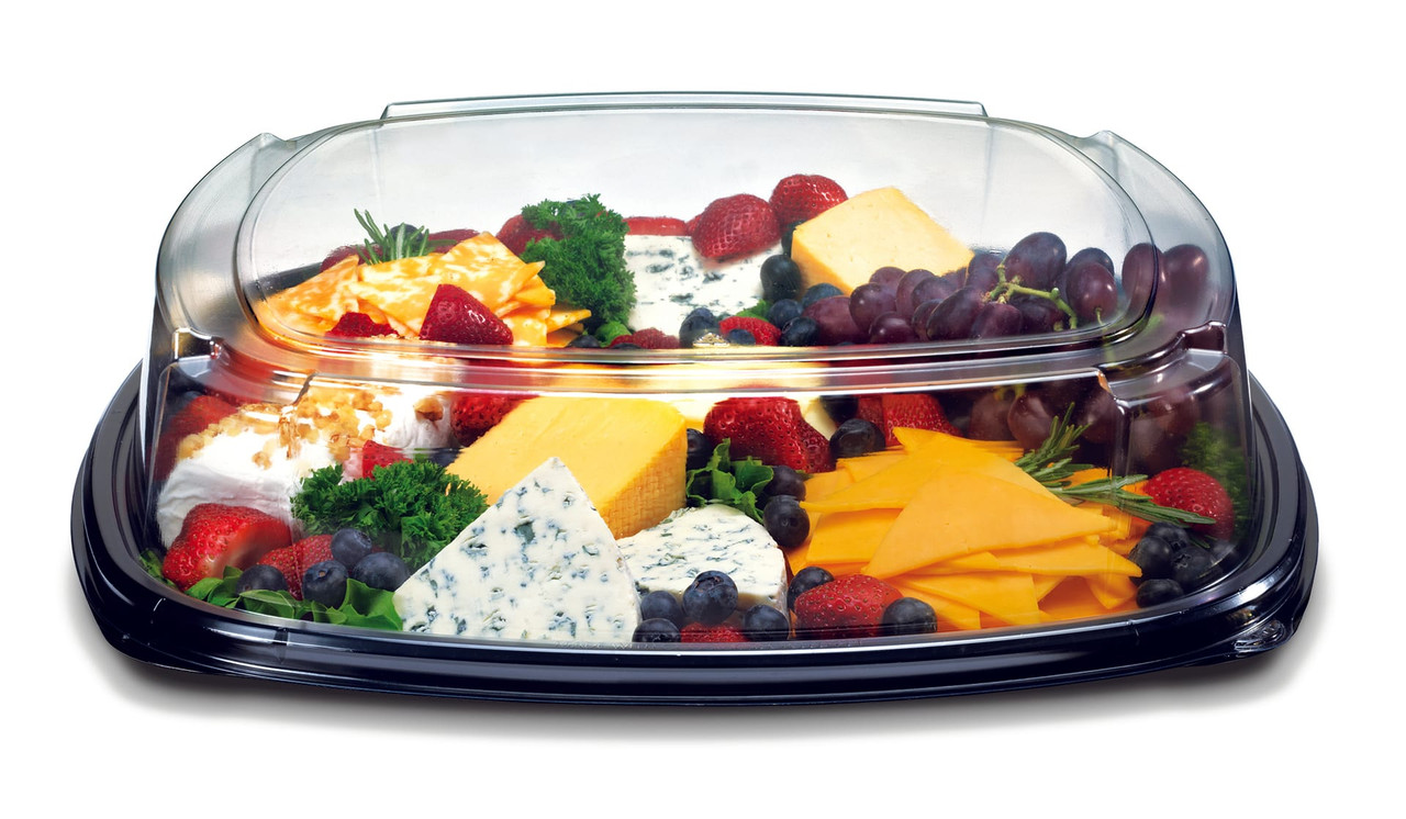 Fresh 'n Clear® Serving Tray Base & Lid Combo With Dome Lid 18 IN PET Black 25/Case