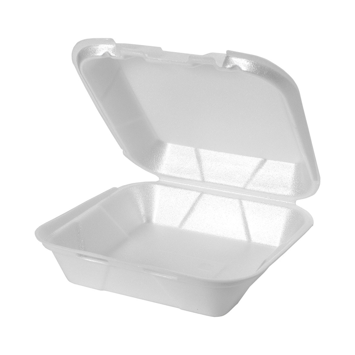 Take-Out Container Hinged With Dome Lid 8X8X3 IN Polystyrene Foam White Square 200/Case