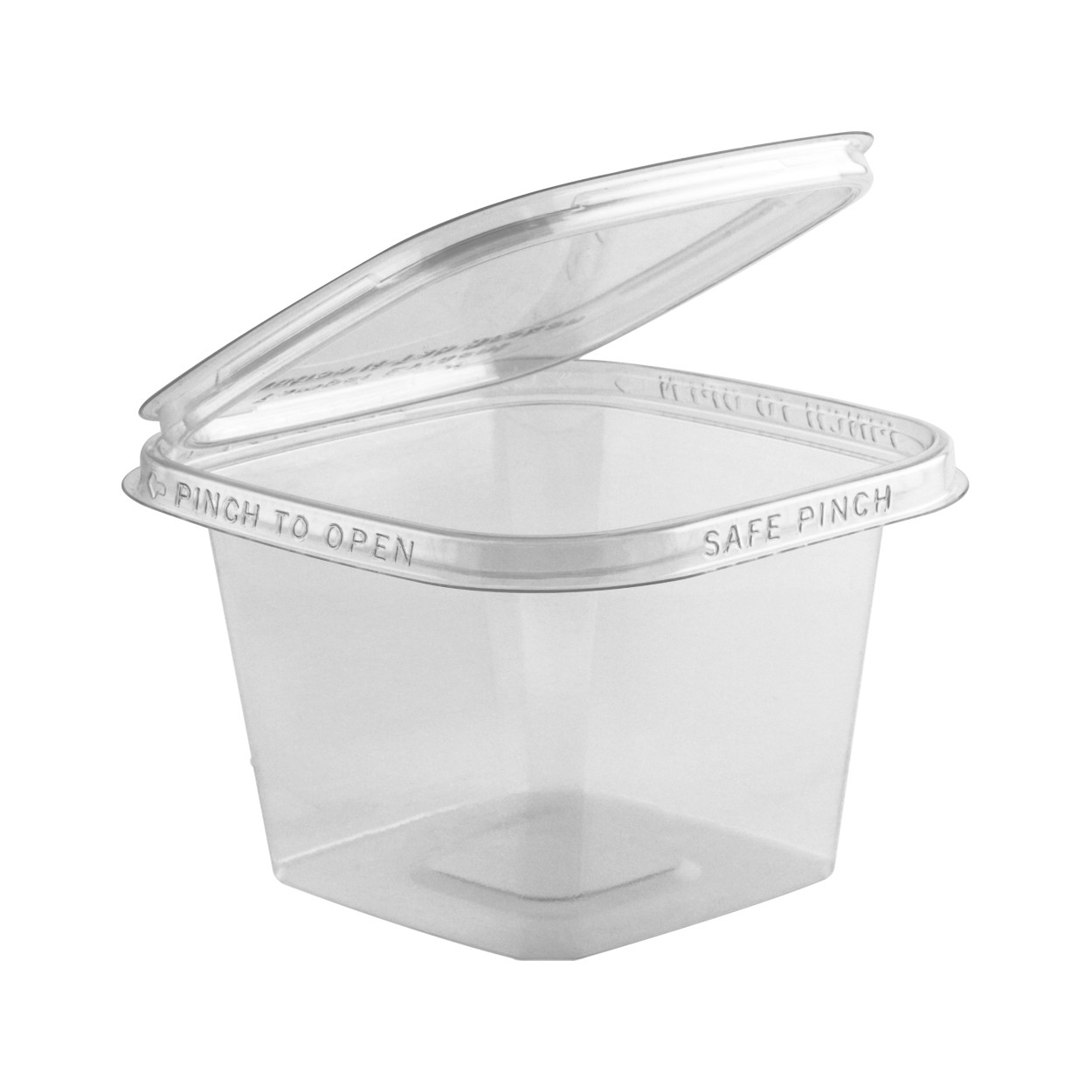 Safe Pinch® Deli Container Hinged With Flat Lid 16 OZ RPET Clear Square 260/Case