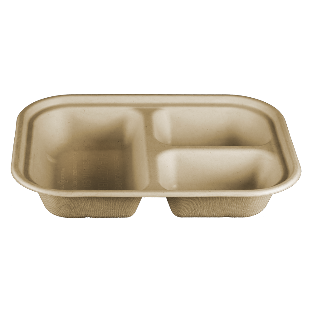 Cafeteria & School Lunch Tray Base 10X7.5X1.5 IN 3 Compartment Pulp Fiber Kraft Rectangle 400/Case