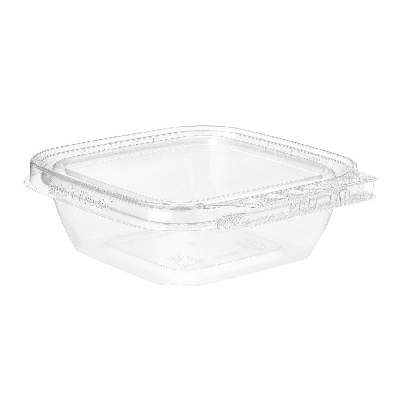 Safe-T-Fresh® Deli Container Hinged With Flat Lid 8 OZ RPET Clear Square 300/Case