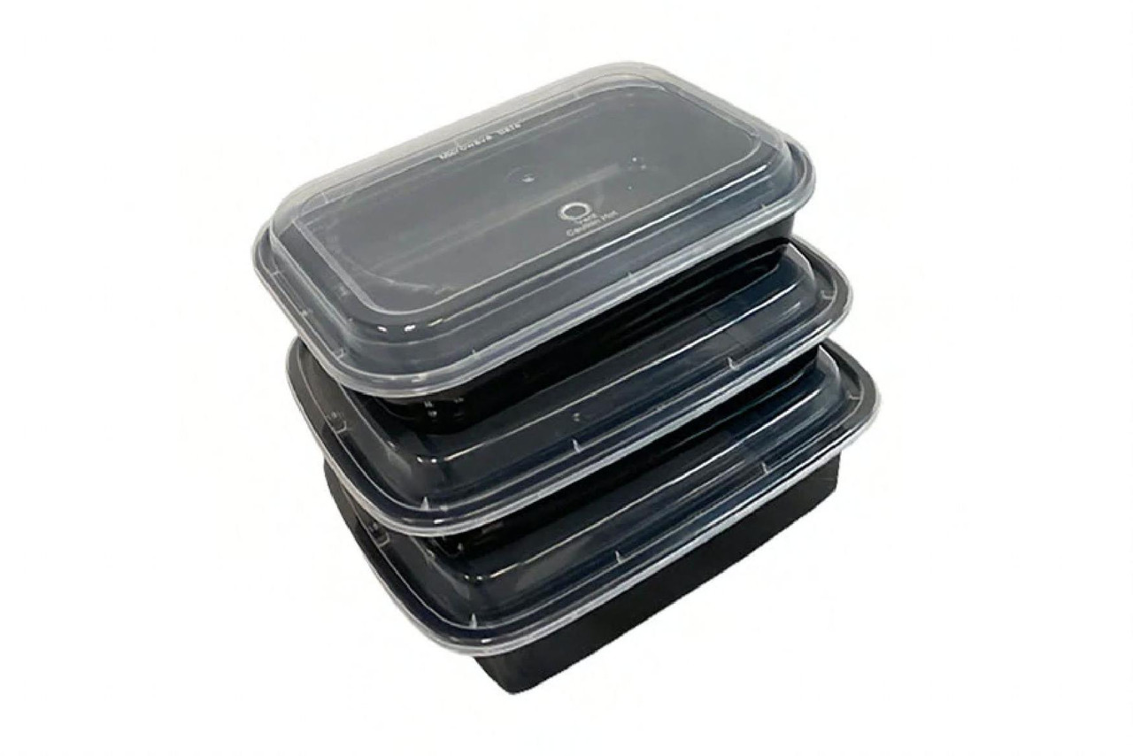 Take-Out Container 44 OZ 11X8 IN 4 Compartment Black Clear Microwave Safe 100/Case