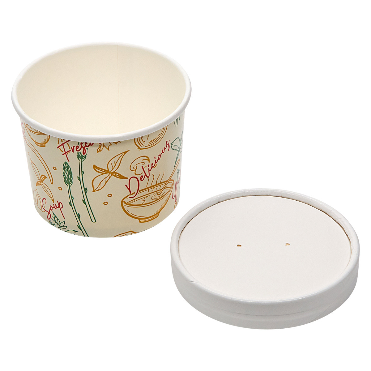 Victoria Bay Food Container Base & Lid Combo With Flat Lid 12 OZ Paper Swirl Design Round 250/Case