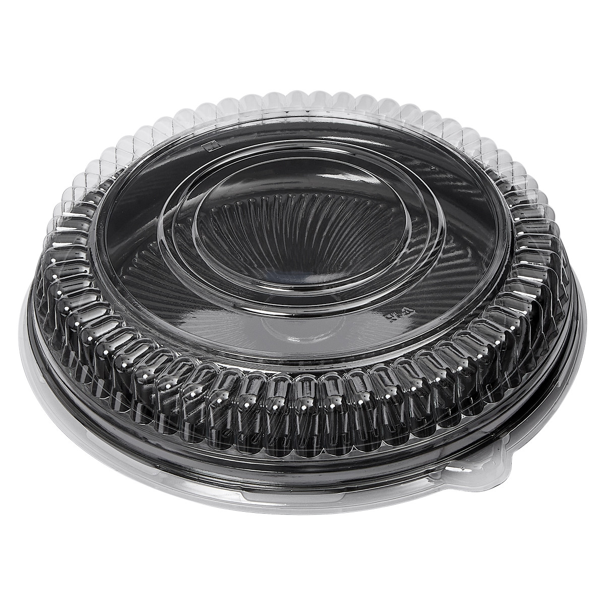 Victoria Bay Catering Tray Base & Lid Combo With Low Dome Lid 12 IN PET Black Clear Round 25/Case