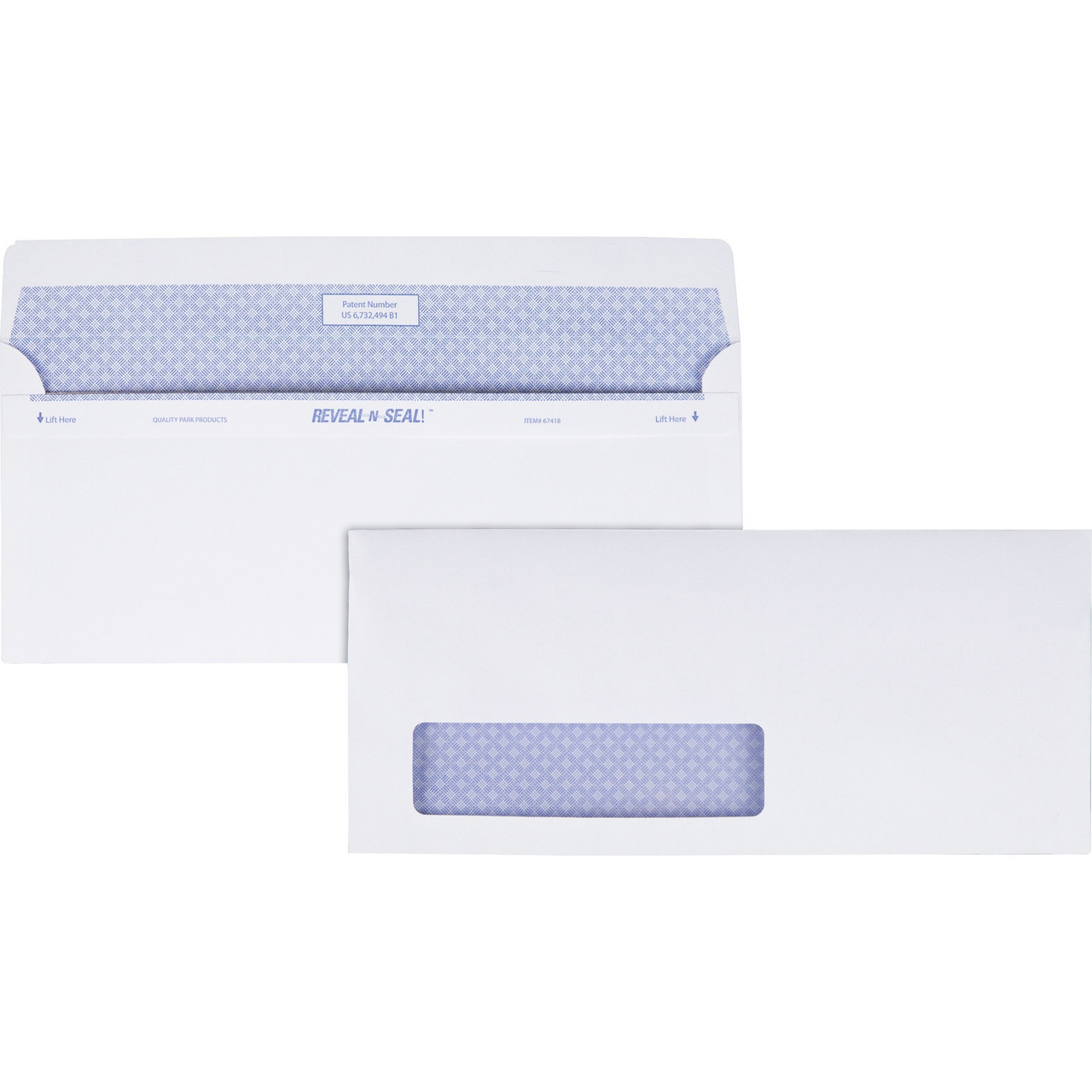 Quality Park® Envelope #10 9.5X4.125 IN White Blue Paper Adhesive 24 LB Reveal-N-Seal® Closure With Window 500 Count/Box