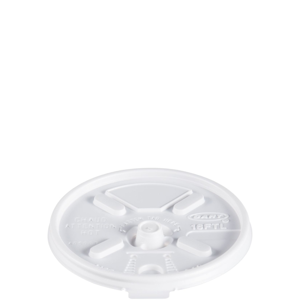 Dart® Lid Flat 3.8X0.4 IN HIPS White For 12-24 OZ Hot Cup Lock Tab Lift Back 100 Count/Pack 10 Packs/Case