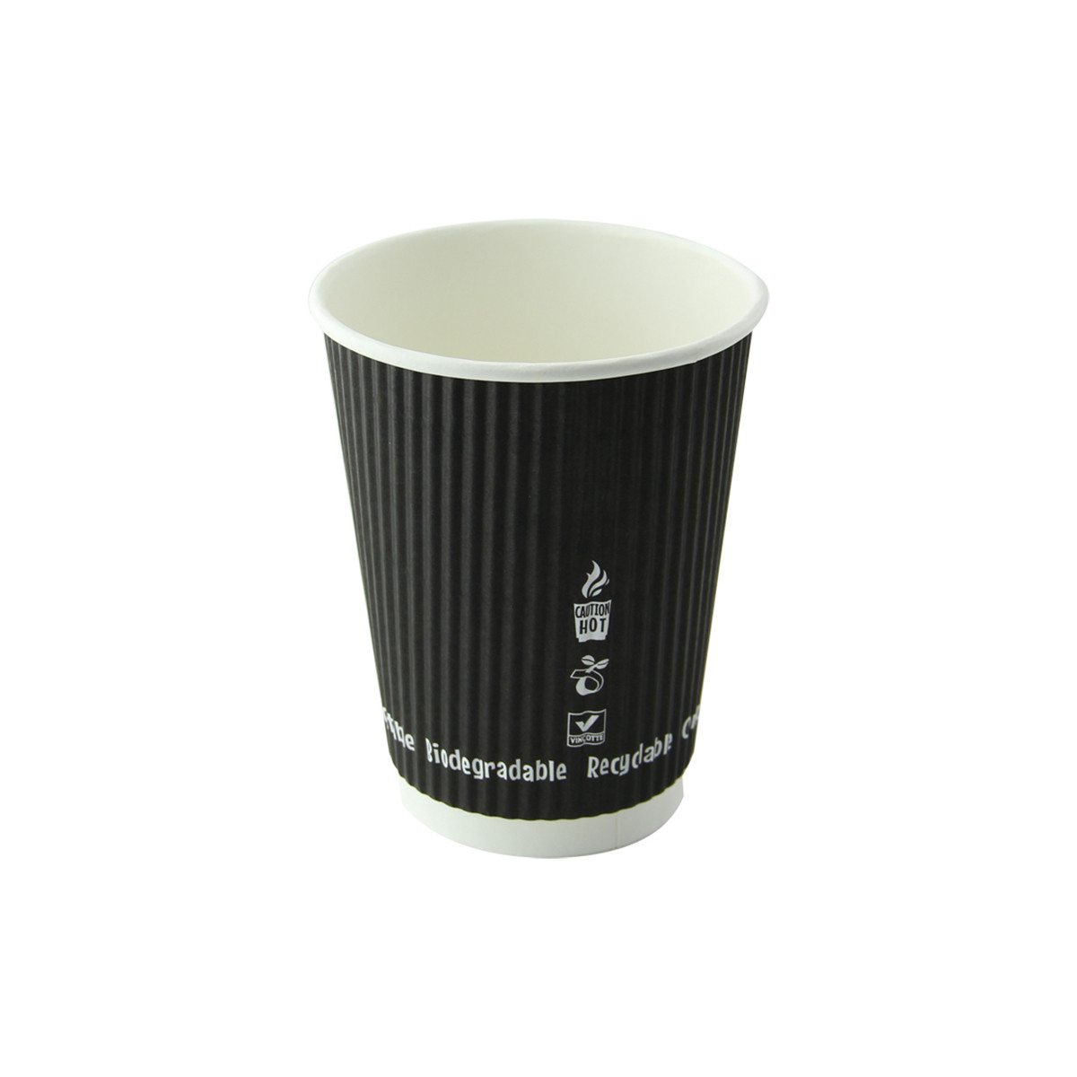 Cup Ripple 12 OZ Paper PLA Black Freezer Safe 25 Count/Pack 20 Packs/Case 500 Count/Case