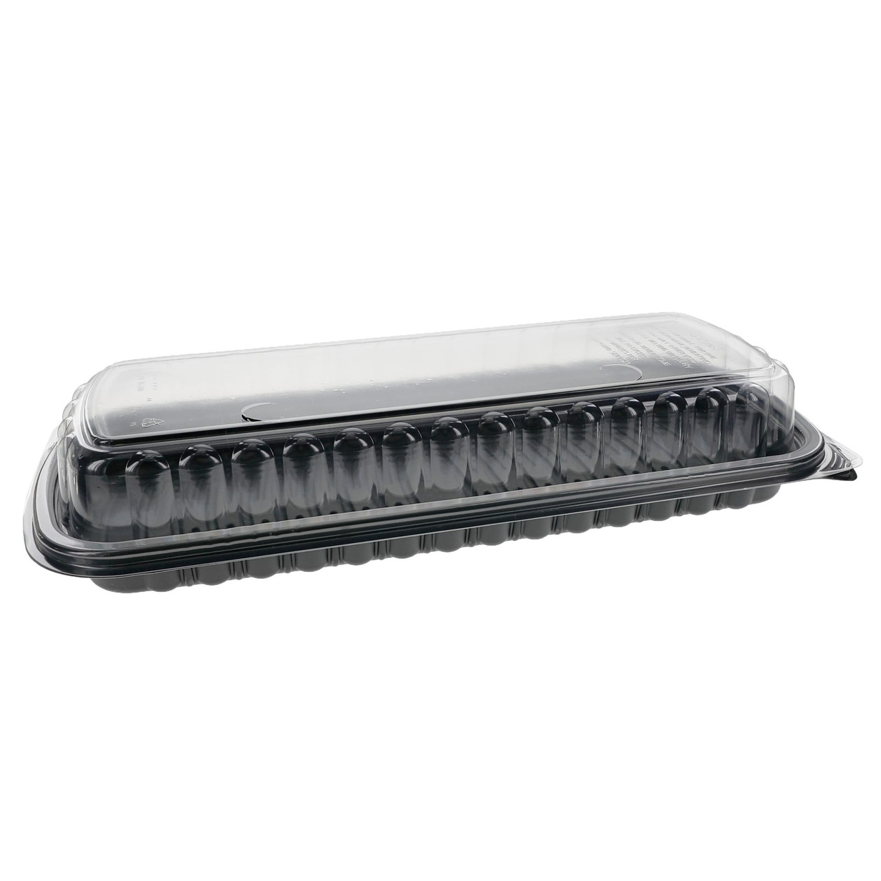 Full Slab Rib Take-Out Container Base & Lid Combo With High Dome Lid 41.9 OZ MFPP OPS Black Clear 70/Case