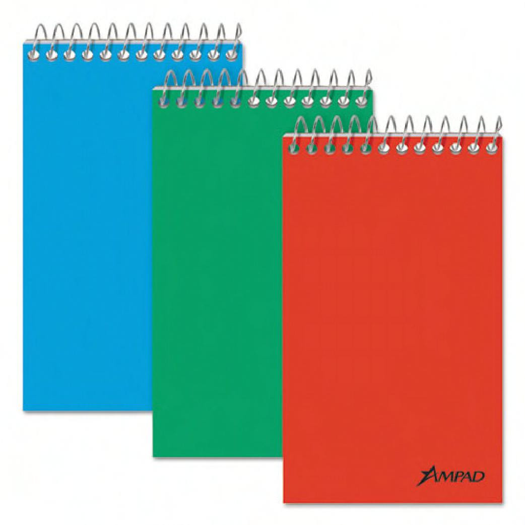 Ampad® General Purpose Notebook 3X5 IN Assorted Paper Pressboard Narrow Rule 60 Sheets / Pad Spiral Bound 3 Count/Pack