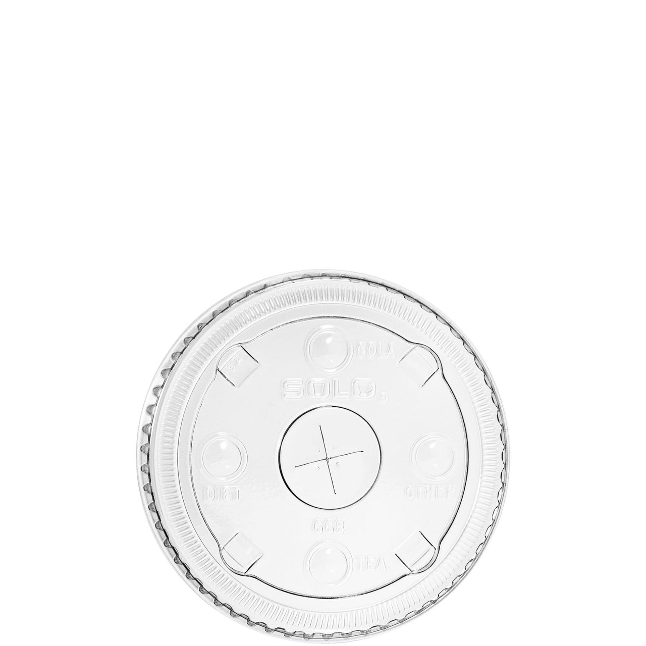 Solo® Lid Flat 3.633X0.39 IN PET Clear For 12-24 OZ Squat Cold Cup Identification With Hole 100 Count/Pack 10 Packs/Case