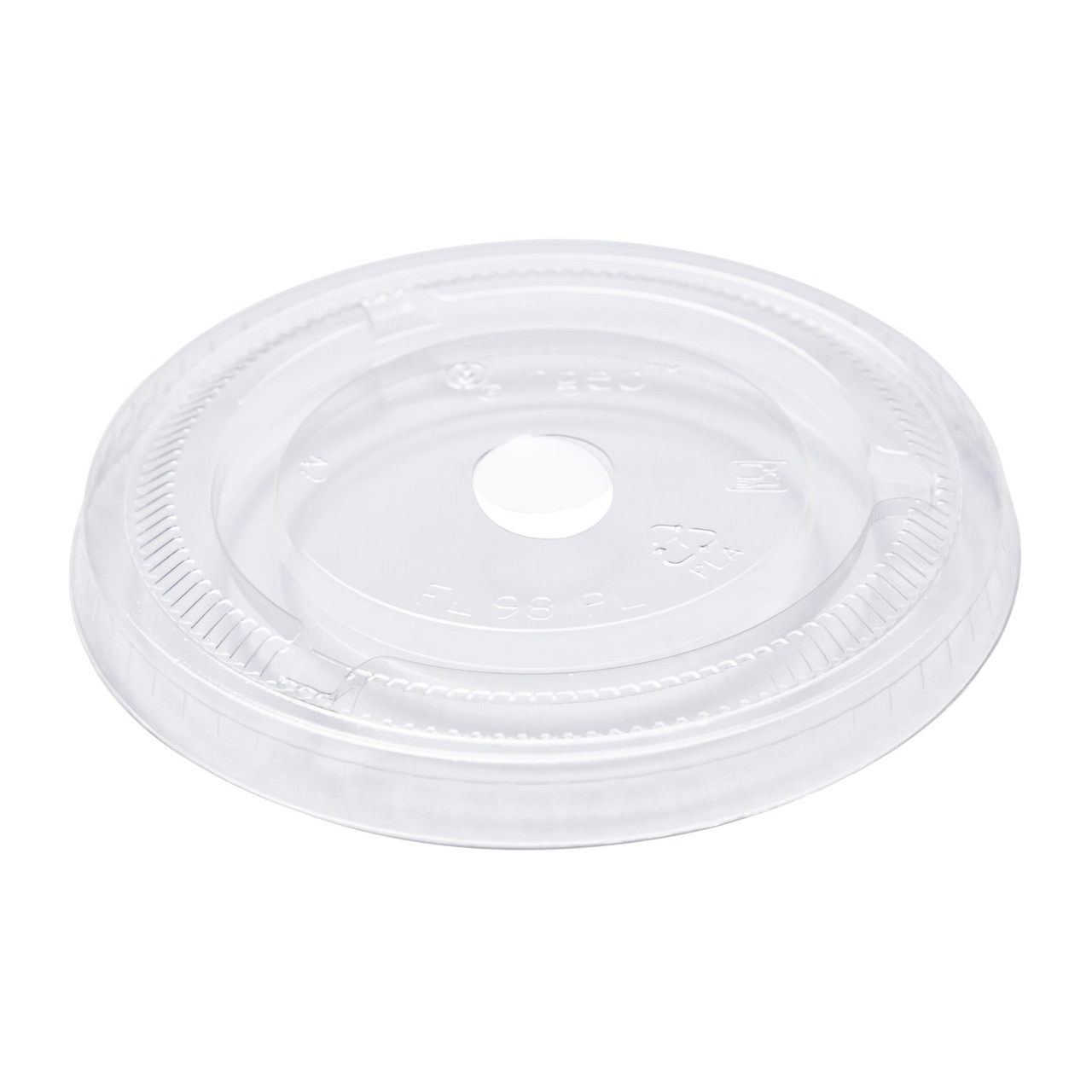 PrimeWare® Lid Flat 3.86 IN CPLA Clear For 20 OZ Cold Cup With Hole 100 Count/Pack 10 Packs/Case 1000 Count/Case