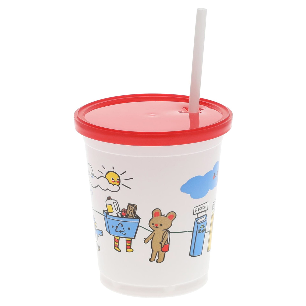 Cold Cup, Lid & Straw Combo Kid With Flat Lid 12 OZ PP Multicolor Recycle Friends With Hole 500/Case