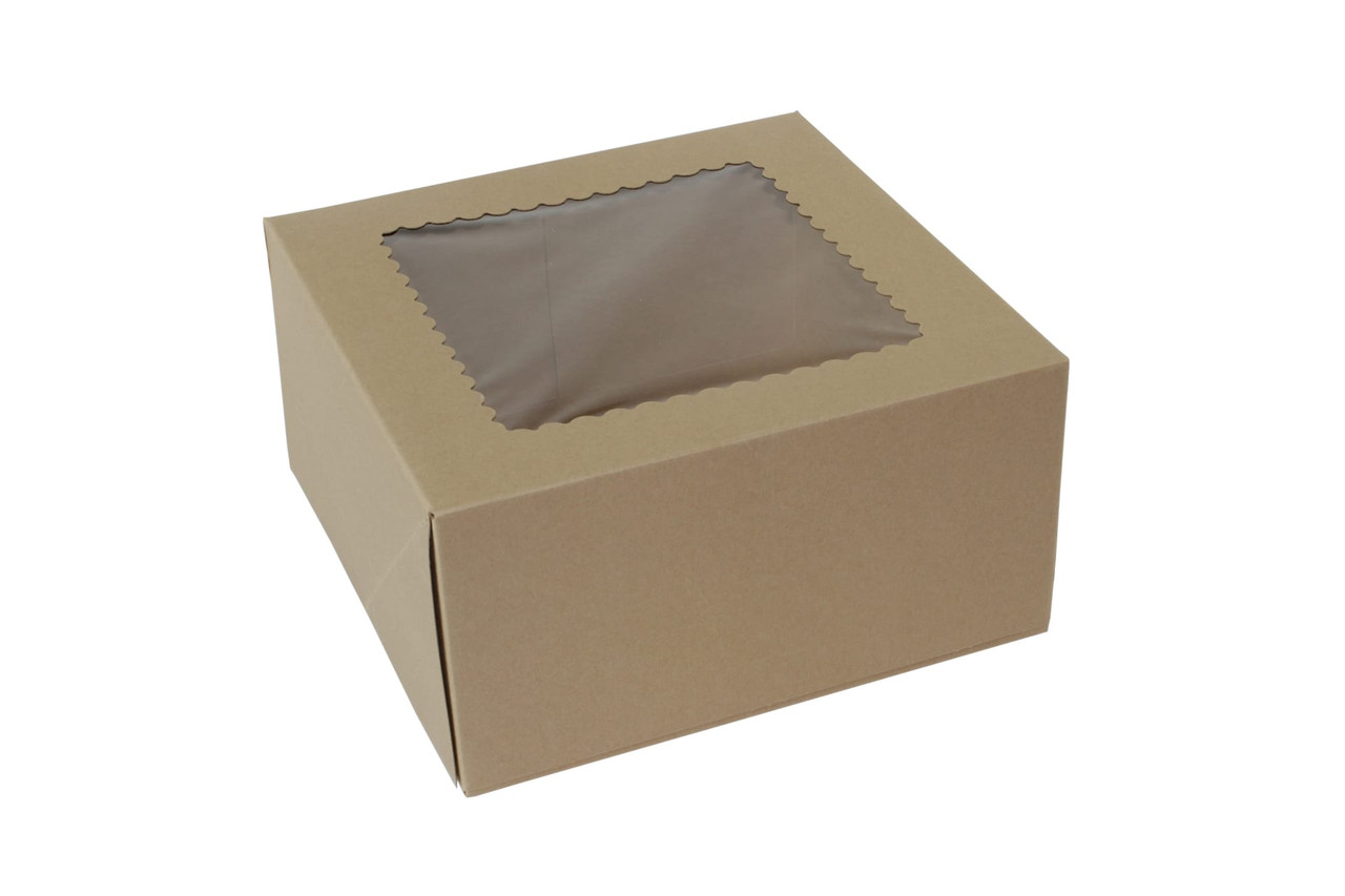 Bakery Box 10X10X5 IN Paperboard Kraft 4 Corner 1-Piece Automatic With Window 100/Case